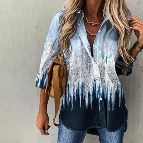 Casual Print Blue Shirt