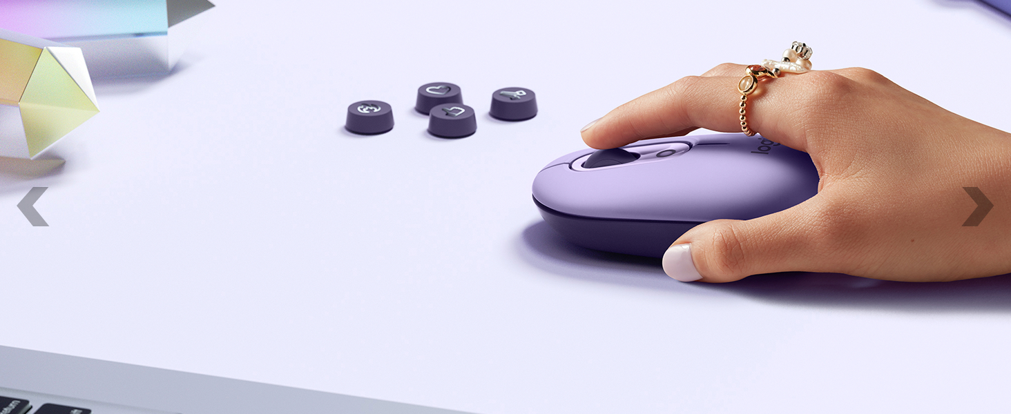 zoom of a woman's hand using pop mouse cosmos wireless purple mouse