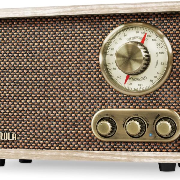 Victrola Willow – Retro Wood Bluetooth Radio with Built-in Speakers: Elegant & Vintage Design, Rotary AM/FM Tuning Dial, Bass & Treble Control, Wireless Streaming (Walnut)