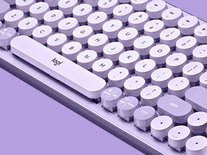 zoom on mechanical keys of pop keys cosmos wireless mechanical lavender purple keyboard